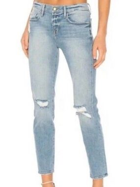FRAME DENIM LE BOY DISTRESSED STRAIGHT MID RISE JEANS WOMENS SZ 25